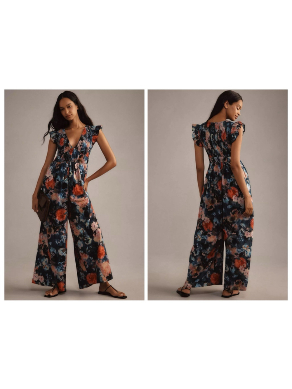Anthropologie The Peregrine Jumpsuit S Floral Wide Leg Boho Garden Party Artsy